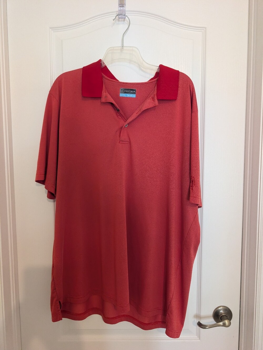 PGA Tour Shirt Men's XXL 2XL Red w. white stripe Golf Polo Lightweight
